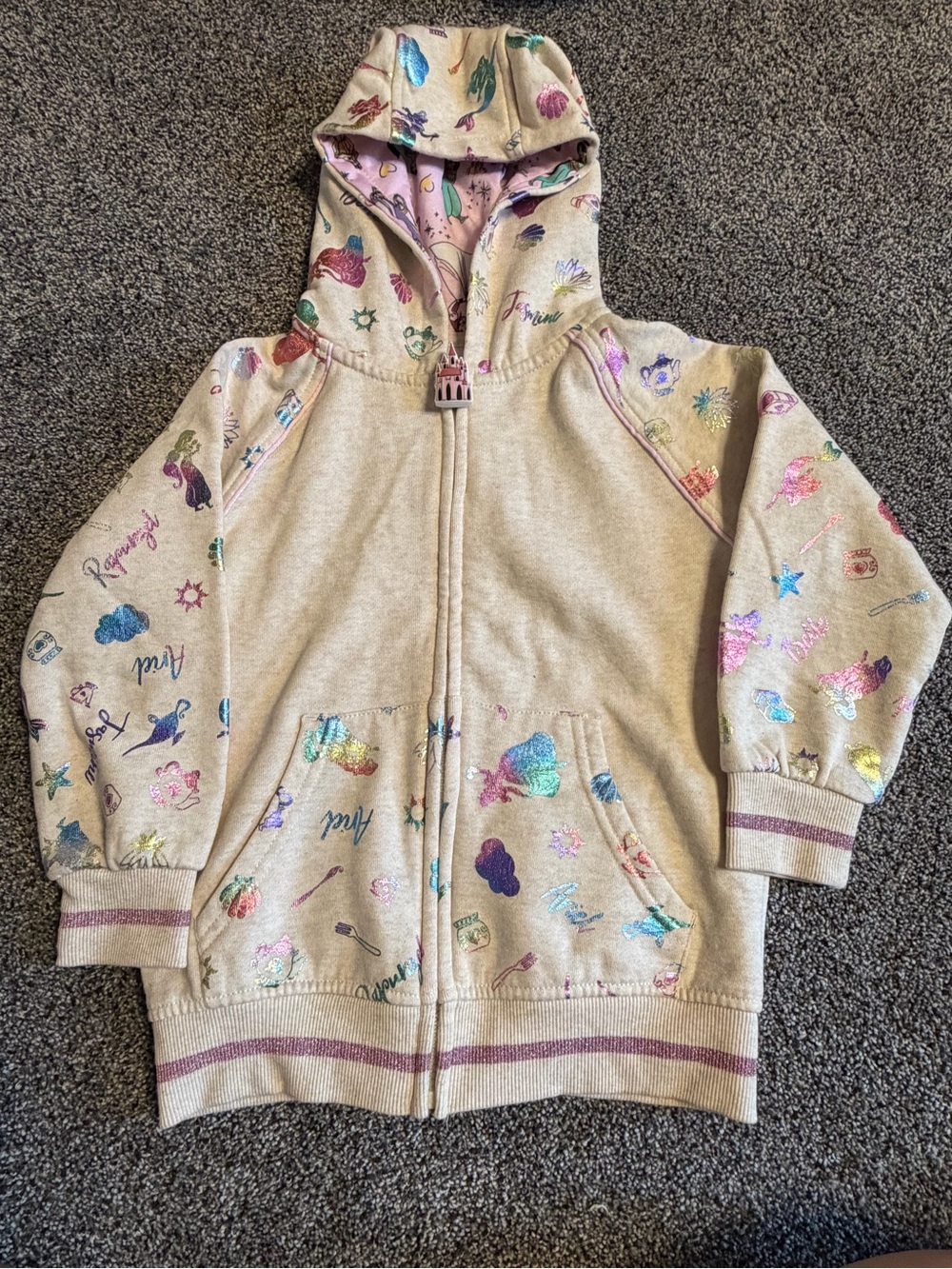 Disney Princess Full Zip Hoodie Adorable Castle Zipoer W/ Pockets Size 5